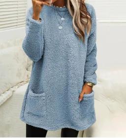 Women's Fleece Pullover Long Sweater With Pockets Winter Warm Thinken Sweatershirt Casual Long Sleeve Plush Tops Hoodie Coat Streetwear Fall Loose Outfits Hoodie Tops